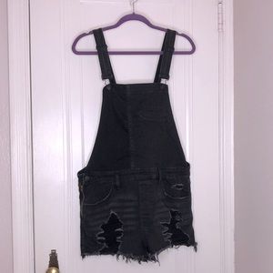 Black Short Overalls with Distressing